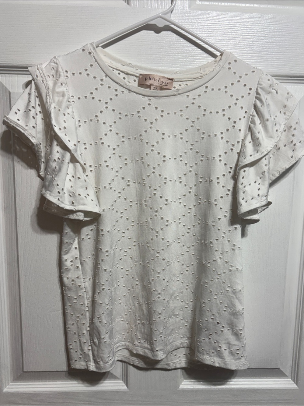 Philosophy Eyelet Flutter Sleeve Top in Cream